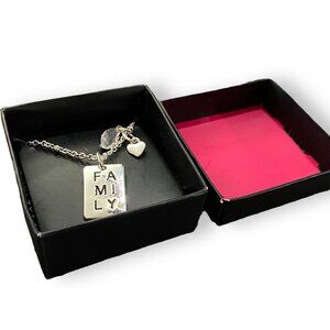 Avon Family Charm Necklace Heart Pendant Mother’s Day 16" + 3" Extender Silver